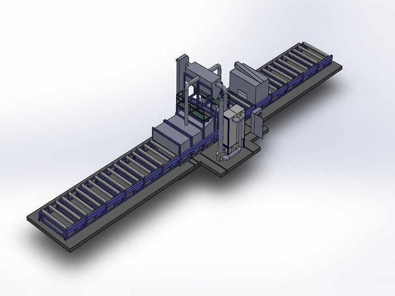  Схематический вид дробеметной установки проходного типа для консервации листового и профильного металлопроката